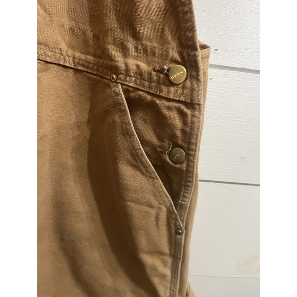 Carhartt R01 BRN Duck Bib Overalls Mens 44x30 Brown Unlined Double Knee USA VTG. - Picture 4 of 12
